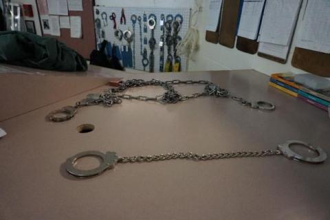 photo of metal restraints used by CDOC in their facilities 