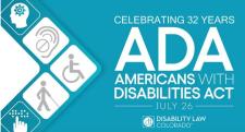 image: teal background with symbols reflecting various disabilities 