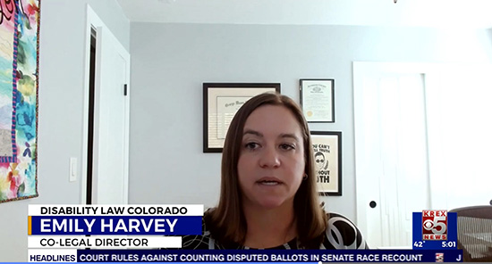 Emily Harvey participates in an interview with KREX TV about the DOJ Settlement.